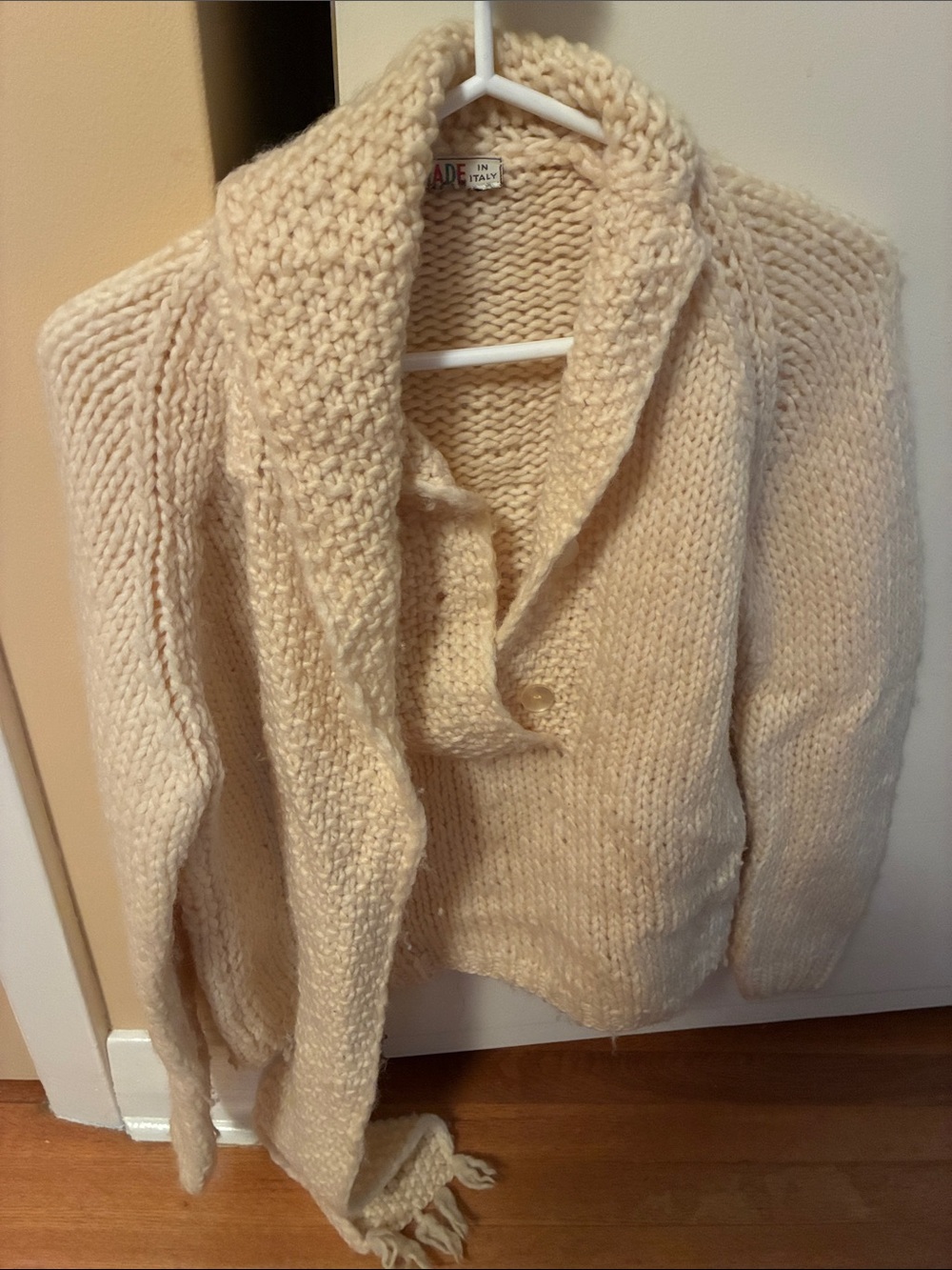 Cozy Cream Shawl-Collar Turtleneck Sweater with Attached Scarf